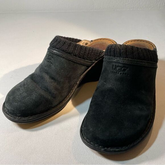 Ugg Gael black Suede Wedge Clogs Slip On Shearling Lined Size US 8 - Picture 8 of 10